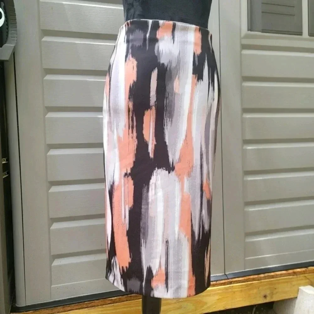 WOMENS geo PRINT PENCIL SKIRT STRETCH WHITE Tan GR